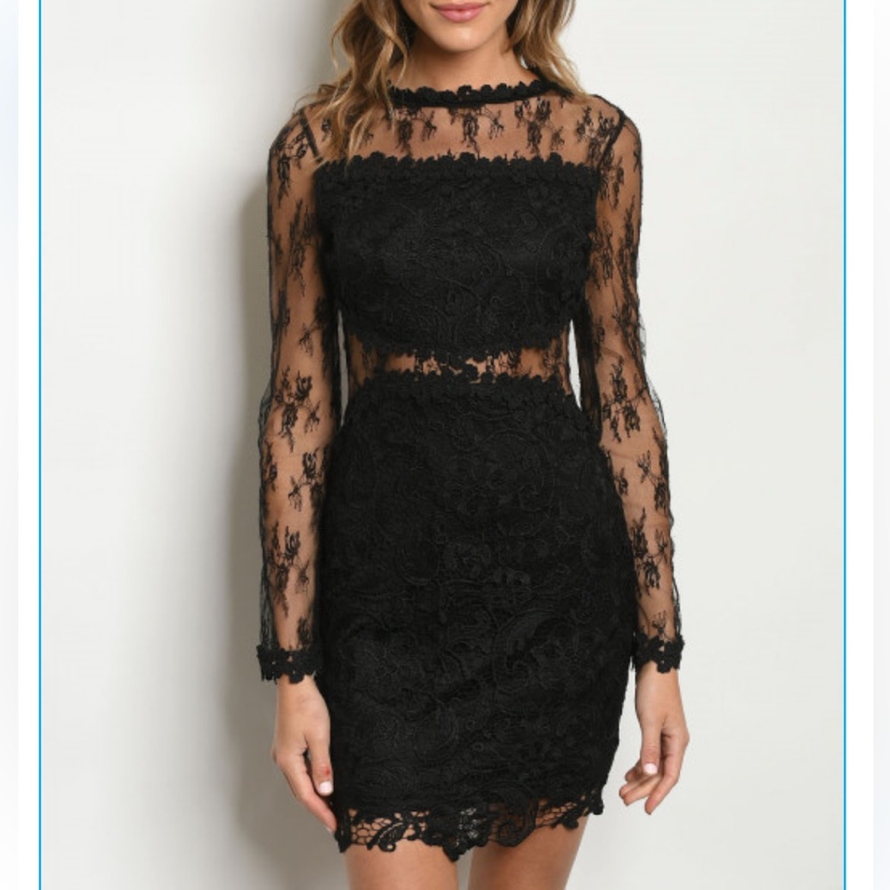 Black Sheer Lace Cut-Out Mini Dress – Size M